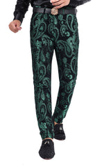 Barabas Men's Paisley Floral Print Design Luxury Pants 2CP3101 Green Black