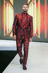 Barabas Men's Paisley Floral Print Design Luxury Pants 2CP3101 Red Navy