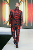 Barabas Men's Paisley Floral Print Design Luxury Pants 2CP3101 Red Navy