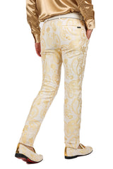 Barabas Men's Paisley Floral Print Design Luxury Pants 2CP3101 White Gold