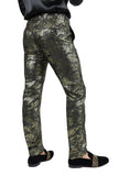 Barabas Men's Shiny Greek Fret Prints Design Chino Pants 2CP3102 Gold Black