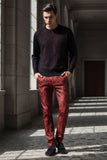 Barabas Men's Shiny Greek Fret Prints Design Chino Pants 2CP3102 Red Black