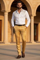 Barabas Men's Satin Solid Design Shiny Luxury Chino Pants 2CP3114 Mustard