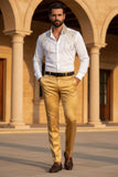 Barabas Men's Satin Solid Design Shiny Luxury Chino Pants 2CP3114 Mustard