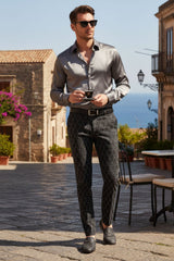 Barabas Men's Rhinestone Checkered Plaid Chino Dress Pants 2CPR1 Black