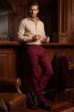 Barabas Men's Matte Solid Color Chino Dress Pants 2CPR6 Cabernet