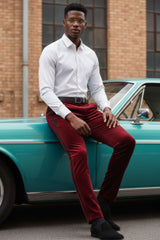 Barabas Men's Medusa Greek key Print Rhinestones Velvet Pants 2CPV10 Burgundy
