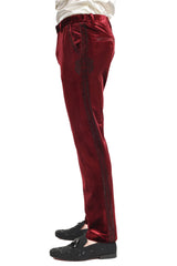 Barabas Men's Medusa Greek Key Print Rhinestones Velvet Pants 2CPV10 Burgundy