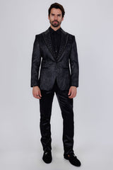 Barabas Wholesale Men's Rhinestone Peak Lapel Luxury Blazer 2EBL3 Black