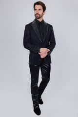Barabas Wholesale Men's Rhinestone Peak Lapel Luxury Blazer 2EBL3 Black