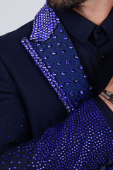 Barabas Wholesale Men's Rhinestone Peak Lapel Luxury Blazer 2EBL3 Navy