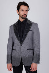 Barabas Wholesale Men's Rhinestone Peak Lapel Luxury Blazer 2EBL3 Charcoal