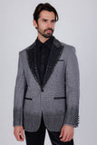 Barabas Wholesale Men's Rhinestone Peak Lapel Luxury Blazer 2EBL3 Charcoal