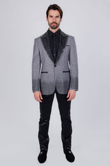 Barabas Wholesale Men's Rhinestone Peak Lapel Luxury Blazer 2EBL3 Grey