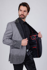 Barabas Wholesale Men's Rhinestone Peak Lapel Luxury Blazer 2EBL3 Grey