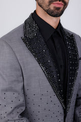 Barabas Wholesale Men's Rhinestone Peak Lapel Luxury Blazer 2EBL3 Black Grey