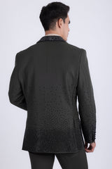 Barabas Wholesale Men's Rhinestone Peak Lapel Luxury Blazer 2EBL3 Olive