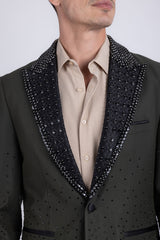 Barabas Wholesale Men's Rhinestone Peak Lapel Luxury Blazer 2EBL3 Olive