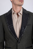 Barabas Wholesale Men's Rhinestone Peak Lapel Luxury Blazer 2EBL3 Olive