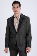 Barabas Wholesale Men's Rhinestone Peak Lapel Luxury Blazer 2EBL3 Olive