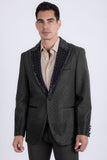 Barabas Wholesale Men's Rhinestone Peak Lapel Luxury Blazer 2EBL3 Olive