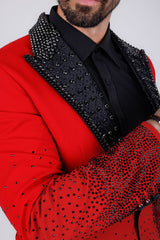 Barabas Wholesale Men's Rhinestone Peak Lapel Luxury Blazer 2EBL3 Red