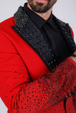 Barabas Wholesale Men's Rhinestone Peak Lapel Luxury Blazer 2EBL3 Red