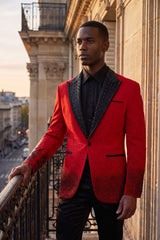 Barabas Wholesale Men's Rhinestone Peak Lapel Luxury Blazer 2EBL3 Red Black
