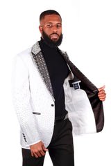 Barabas Wholesale Men's Rhinestone Peak Lapel Luxury Blazer 2EBL3 Pearl White