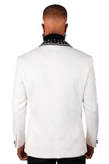 BARABAS Rhinestone Slim-Fit Shawl Lapel Luxury Blazer 2EBL7 White