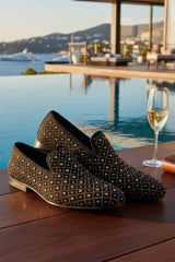 Barabas Wholesale Men's Jewel Studded Pattern Slip On Luxury Dress Shoes 2ESH11 Black Gold