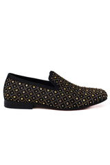Barabas Wholesale Men's Rhinestone Jewel Pattern Slip On Dress Shoes 2ESH11Black Gold