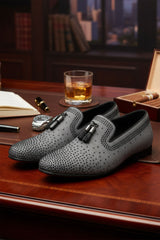 Barabas Wholesale Men's Rhinestone Slip On Tassel Loafer Dress Shoes 2ESH3 Grey