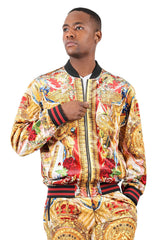 BARABAS Men's Zipper Closure Crown Medusa Floral Baroque Jacket 2JBP21