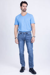 Barabas Men's Premium Light Wash Blue Denim Straight Jeans 2JE08ST