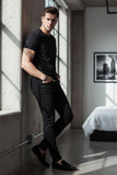 Barabas Men's Solid Color Slim Fit Contemporary Denim Jeans 2JE40 Black 
