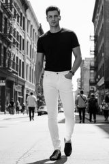 Barabas Men's Solid Color Slim Fit Contemporary Denim Jeans 2JE40 White 