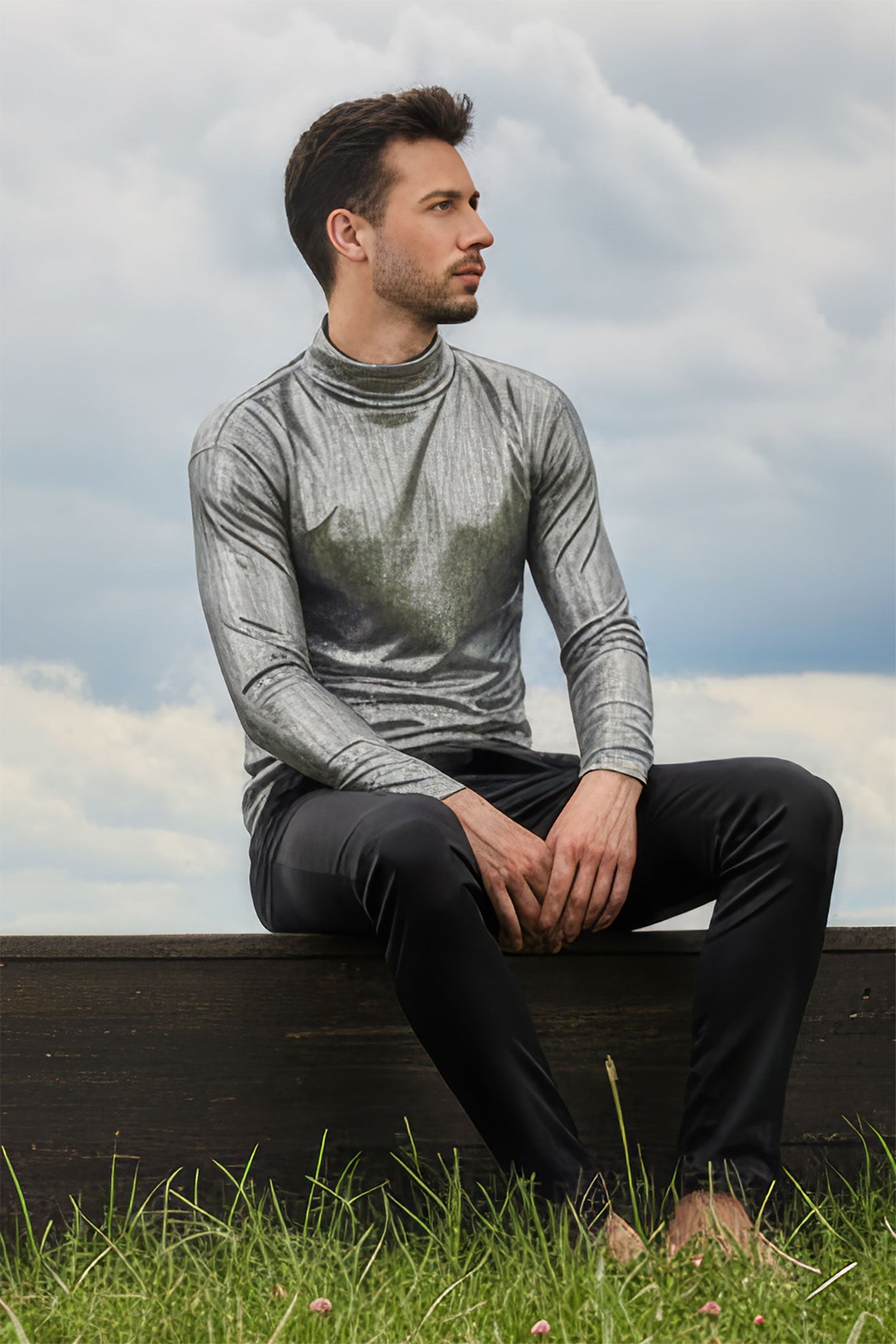 Barabas Wholesale Men's Metallic Shiny Long Sleeve Turtleneck Sweater 2KT1000 Silver