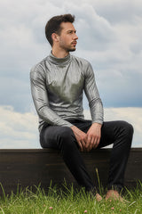 Barabas Men's Metallic Shiny Long Sleeve Turtleneck Sweater 2KT1000 Silver