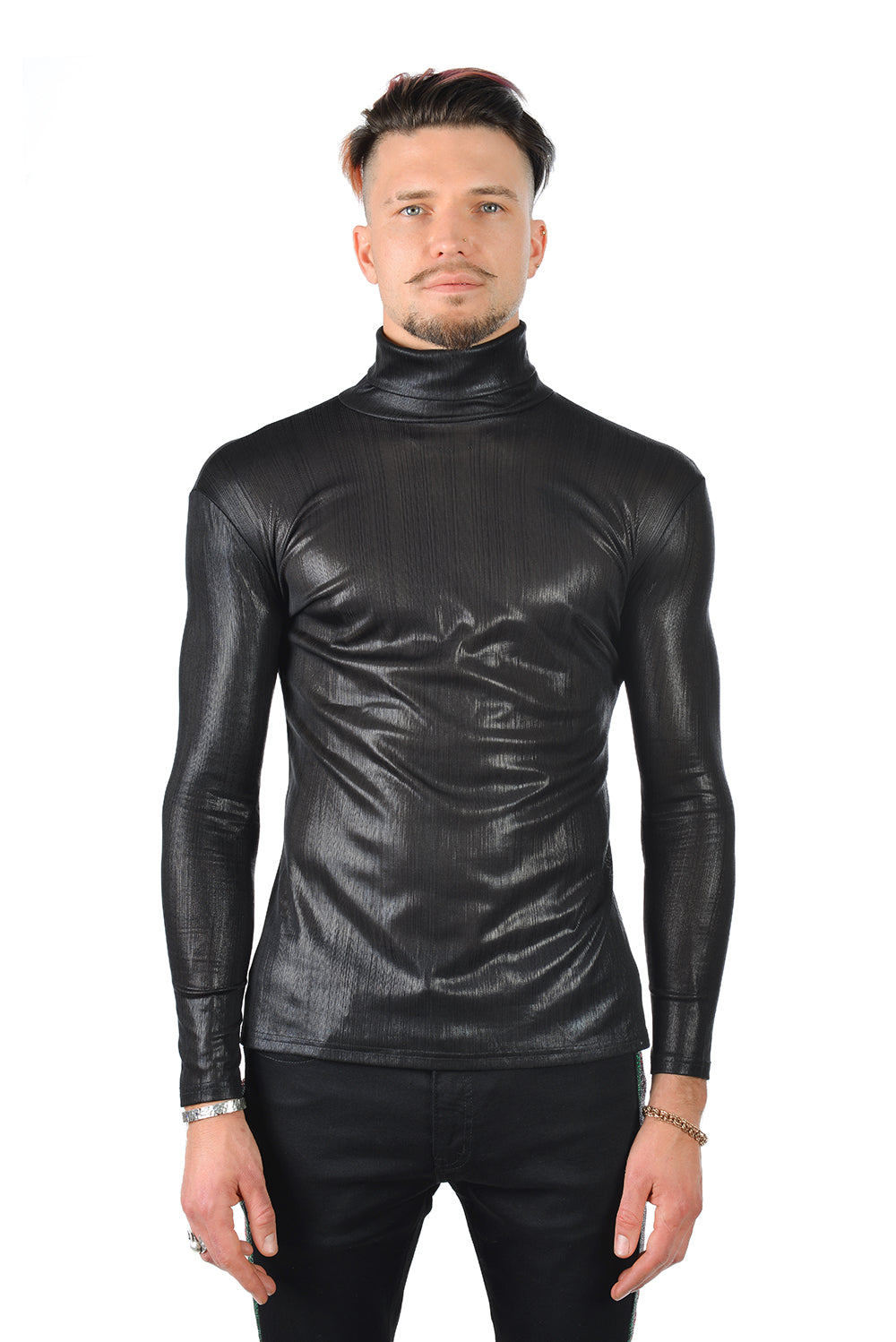 Barabas Wholesale Men's Metallic Design Luxury Long Sleeve Shirt Sweater 2KT1000 Black