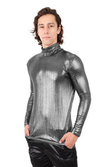 Barabas Men's Metallic Shiny Long Sleeve Turtleneck Sweater 2KT1000 Silver