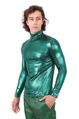 Barabas Wholesale Men's Metallic Shiny Long Sleeve Turtleneck Sweater 2KT1000 Emerald