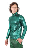 Barabas Wholesale Men's Metallic Shiny Long Sleeve Turtleneck Sweater 2KT1000 Emerald