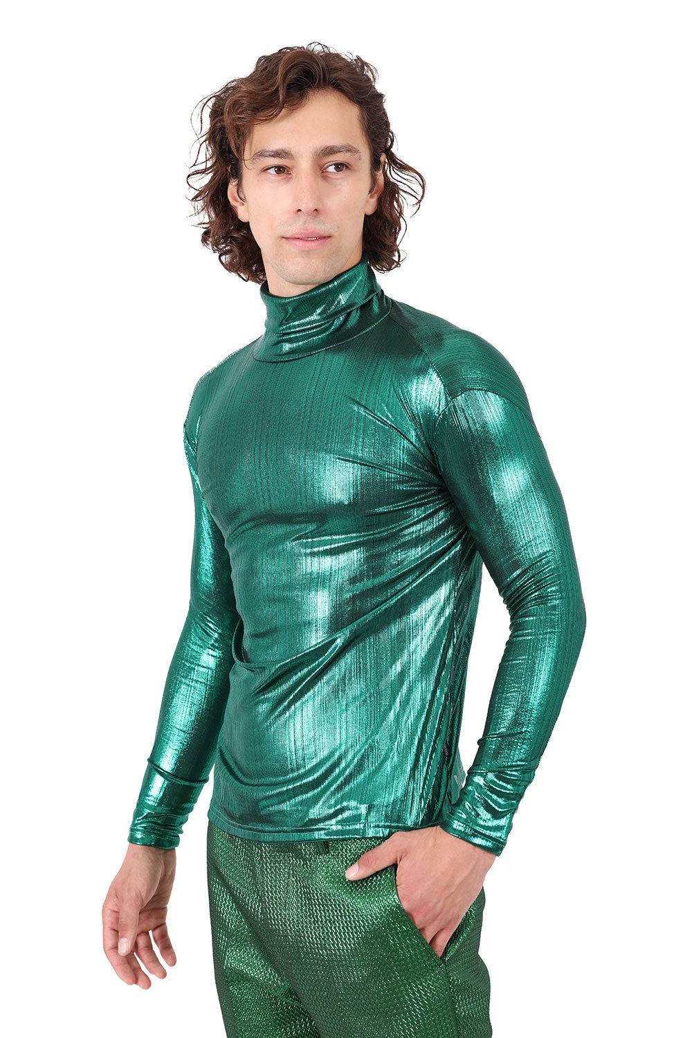Barabas Wholesale Men's Metallic Shiny Long Sleeve Turtleneck Sweater 2KT1000 Emerald