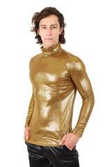 Barabas Wholesale Men's Metallic Shiny Long Sleeve Turtleneck Sweater 2KT1000 Gold