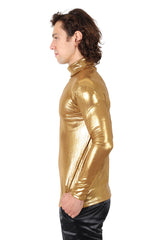 Barabas Wholesale Men's Metallic Shiny Long Sleeve Turtleneck Sweater 2KT1000 GOld