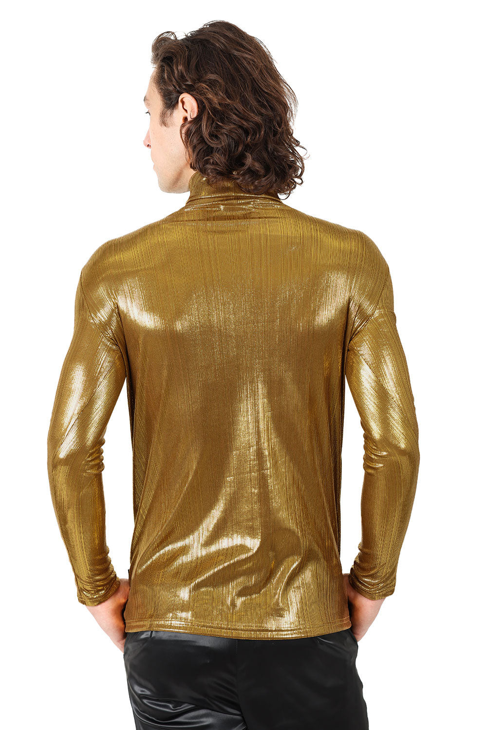 Barabas Wholesale Men's Metallic Shiny Long Sleeve Turtleneck Sweater 2KT1000 Gold