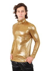Barabas Wholesale Men's Metallic Shiny Long Sleeve Turtleneck Sweater 2KT1000 Gold