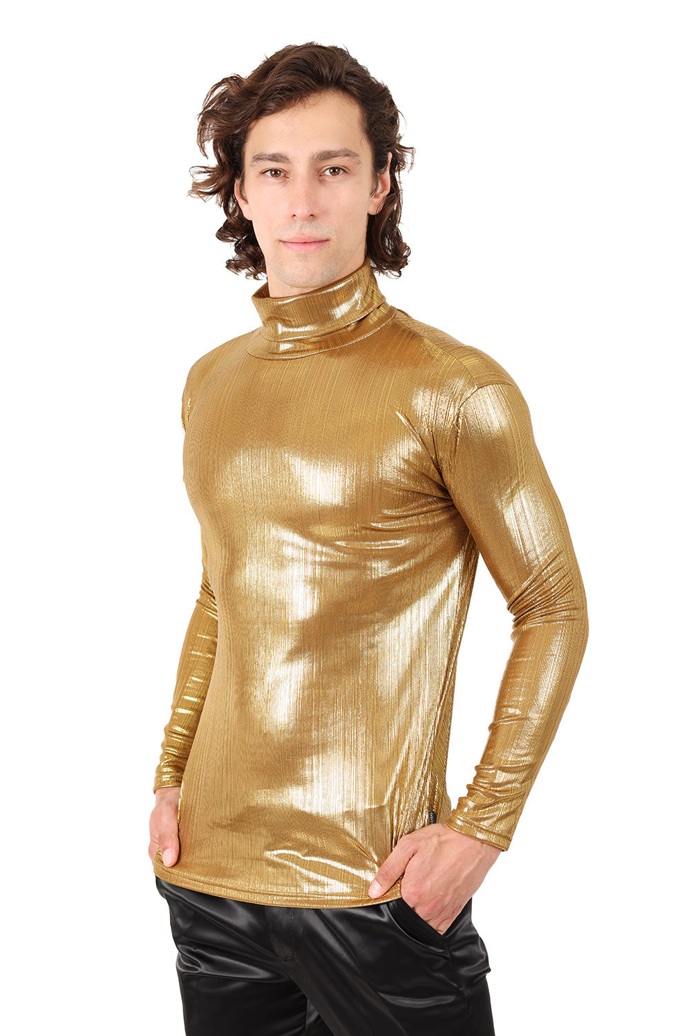 Barabas Wholesale Men's Metallic Luxury Long Sleeve Sweater 2KT1000 Light Gold