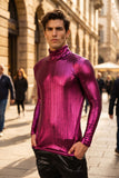 Barabas Men's Metallic Shiny Long Sleeve Turtleneck Sweater 2KT1000 Magenta